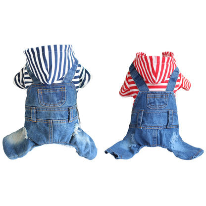 Vintage Style Denim Jumpsuit with Striped Hoodie Sweatshirt