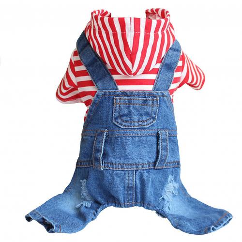 Vintage Style Denim Jumpsuit with Striped Hoodie Sweatshirt