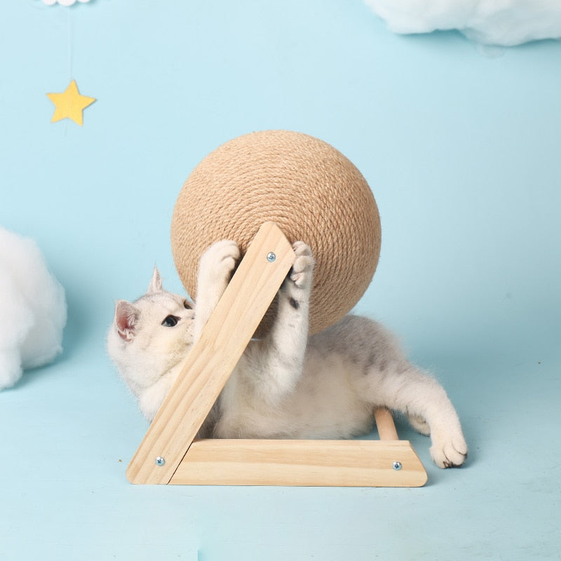 Cat Scratching Sisal Ball & Wood Stand