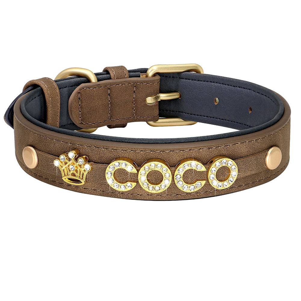 Custom Leather Personalized Dog Name Collar with DIY Bling Rhinestone