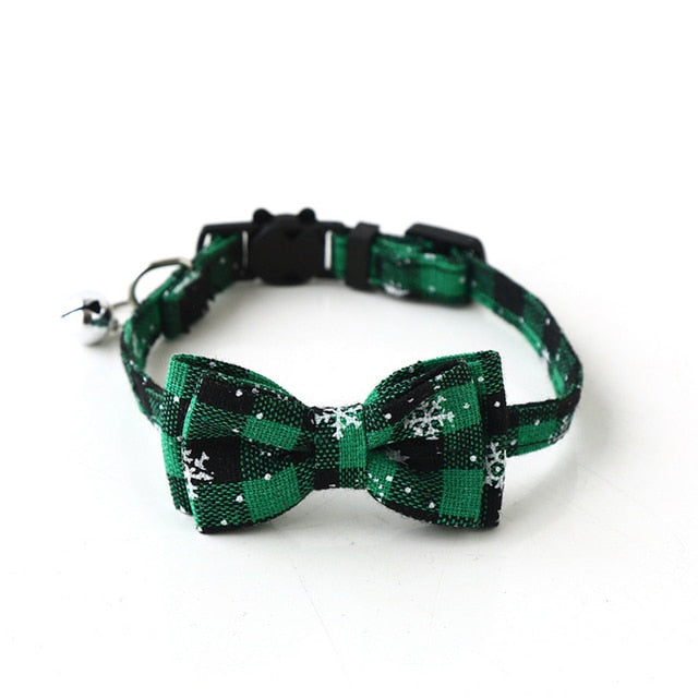 Holiday Printed Plaid Bow and Bell Collar