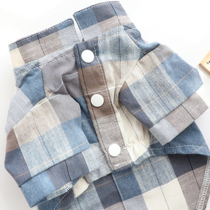 Cartoon Dog Plaid Shirt with Bow knot