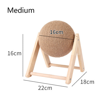 Cat Scratching Sisal Ball & Wood Stand