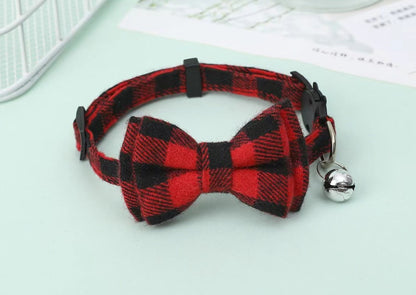 Holiday Printed Plaid Bow and Bell Collar