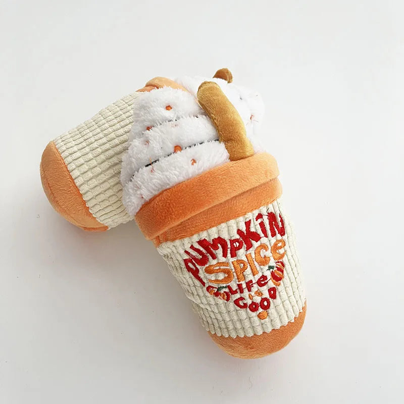 Plush Chew Squeaky Toy Coffee Cup Design