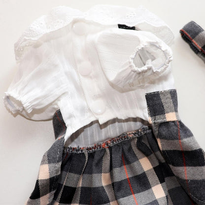 Classic Plaid Bow knot Dress and Leash Set