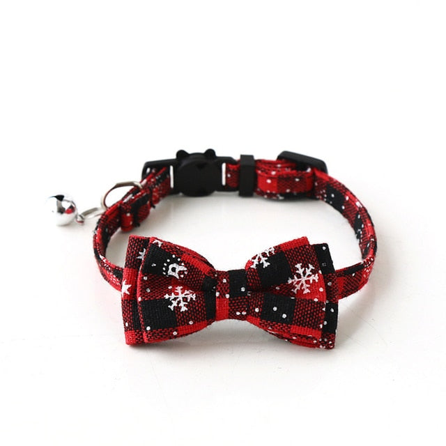 Holiday Printed Plaid Bow and Bell Collar