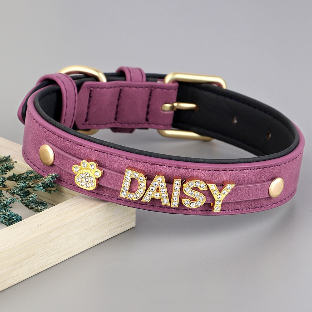 Custom Leather Personalized Dog Name Collar with DIY Bling Rhinestone