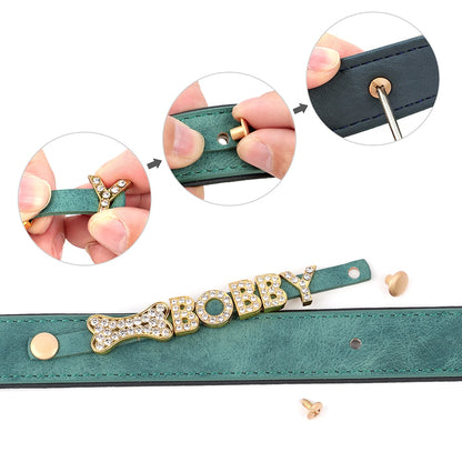 Custom Leather Personalized Dog Name Collar with DIY Bling Rhinestone