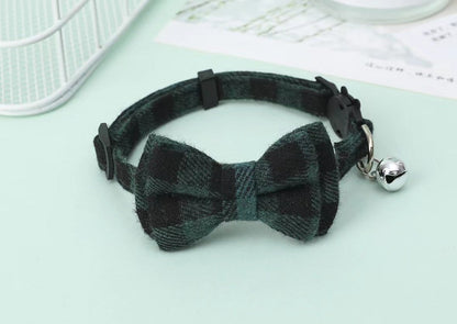 Holiday Printed Plaid Bow and Bell Collar