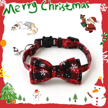 Holiday Printed Plaid Bow and Bell Collar