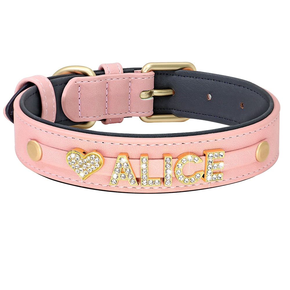 Custom Leather Personalized Dog Name Collar with DIY Bling Rhinestone