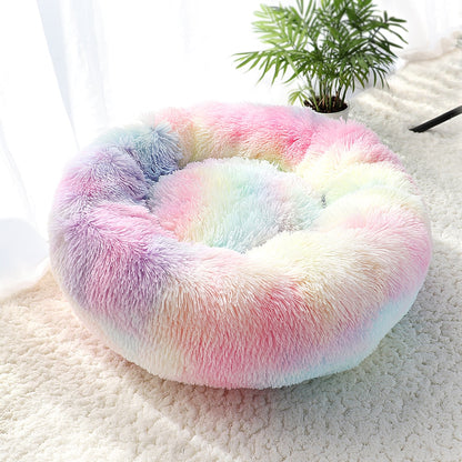 Warm Fleece,Long Plush Round Pet Bed