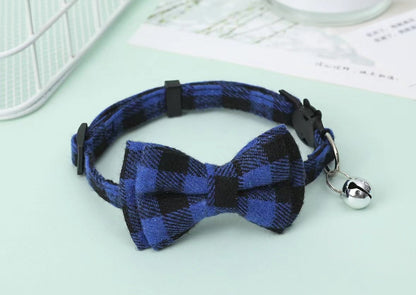 Holiday Printed Plaid Bow and Bell Collar