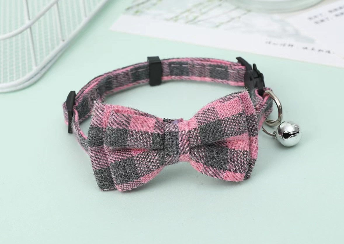 Holiday Printed Plaid Bow and Bell Collar