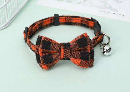 Holiday Printed Plaid Bow and Bell Collar