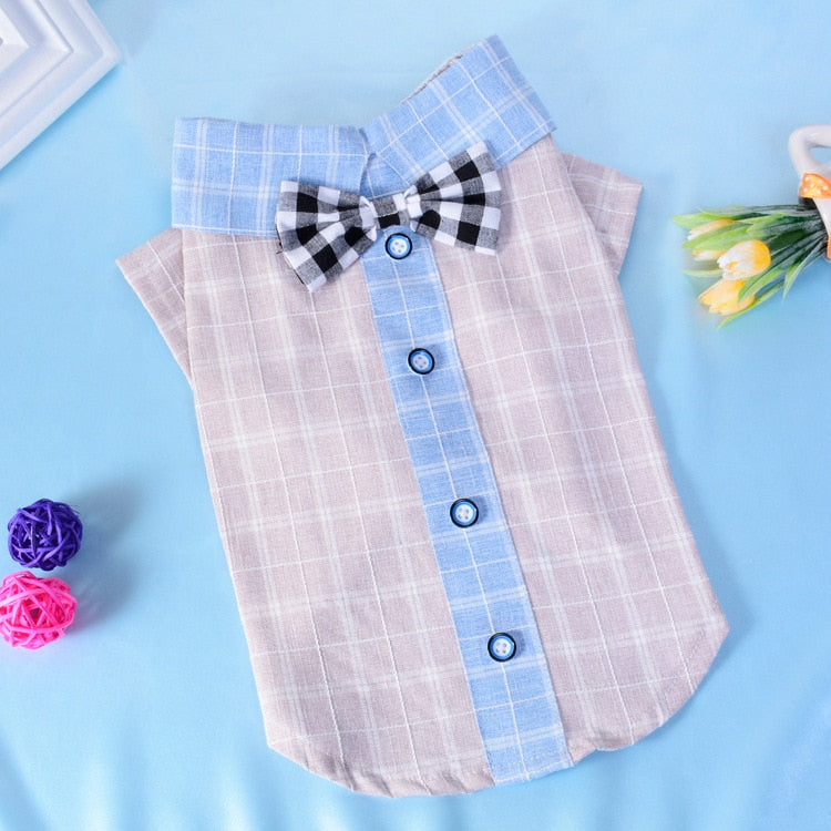 Cartoon Dog Plaid Shirt with Bow knot