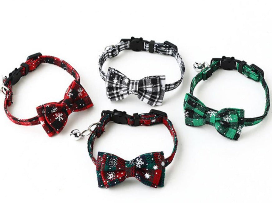 Holiday Printed Plaid Bow and Bell Collar