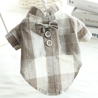 Cartoon Dog Plaid Shirt with Bow knot