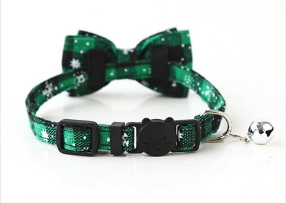 Holiday Printed Plaid Bow and Bell Collar