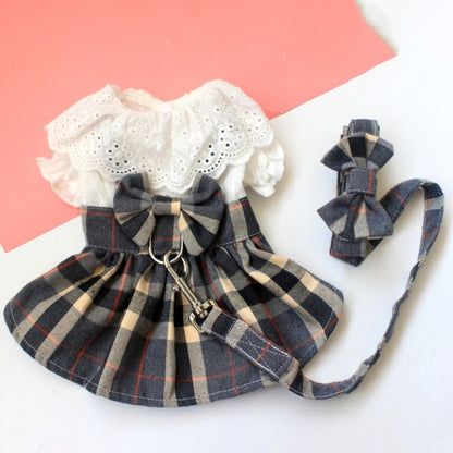 Classic Plaid Bow knot Dress and Leash Set