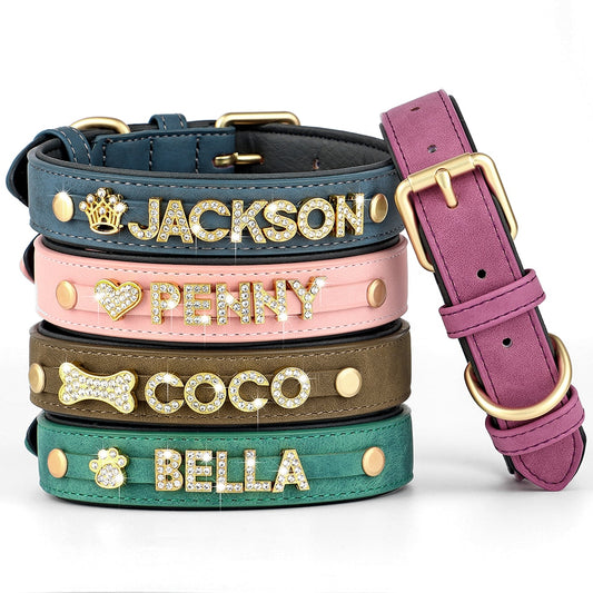 Custom Leather Personalized Dog Name Collar with DIY Bling Rhinestone